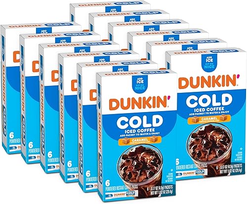 Dunkin' Paquetes de café instantáneo en polvo con sabor a caramelo frío, 6 unidades (paquete de 12)