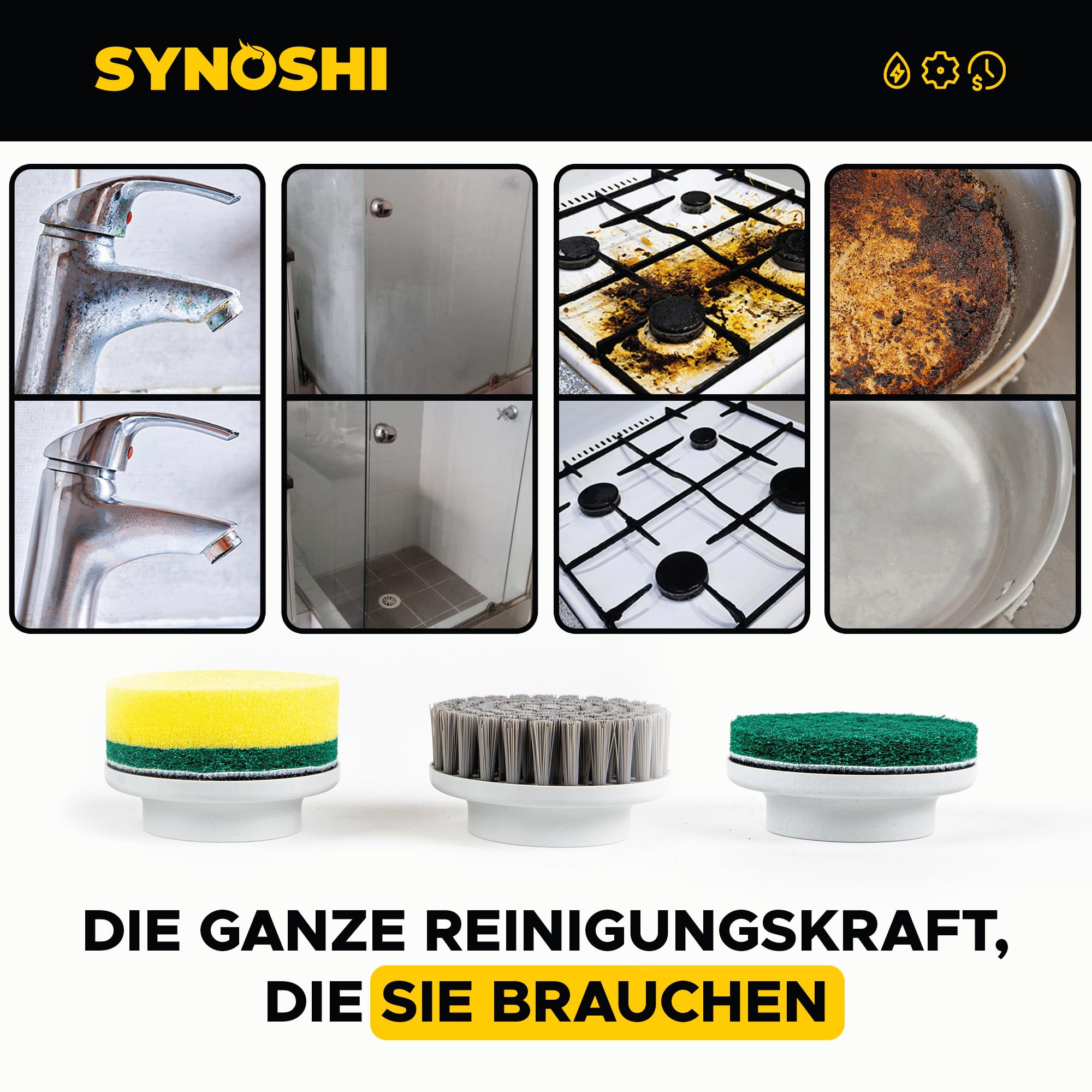 SYNOSHI Elektrische Reinigungsbürste mit Zusatz CONE Bürste (Neu und