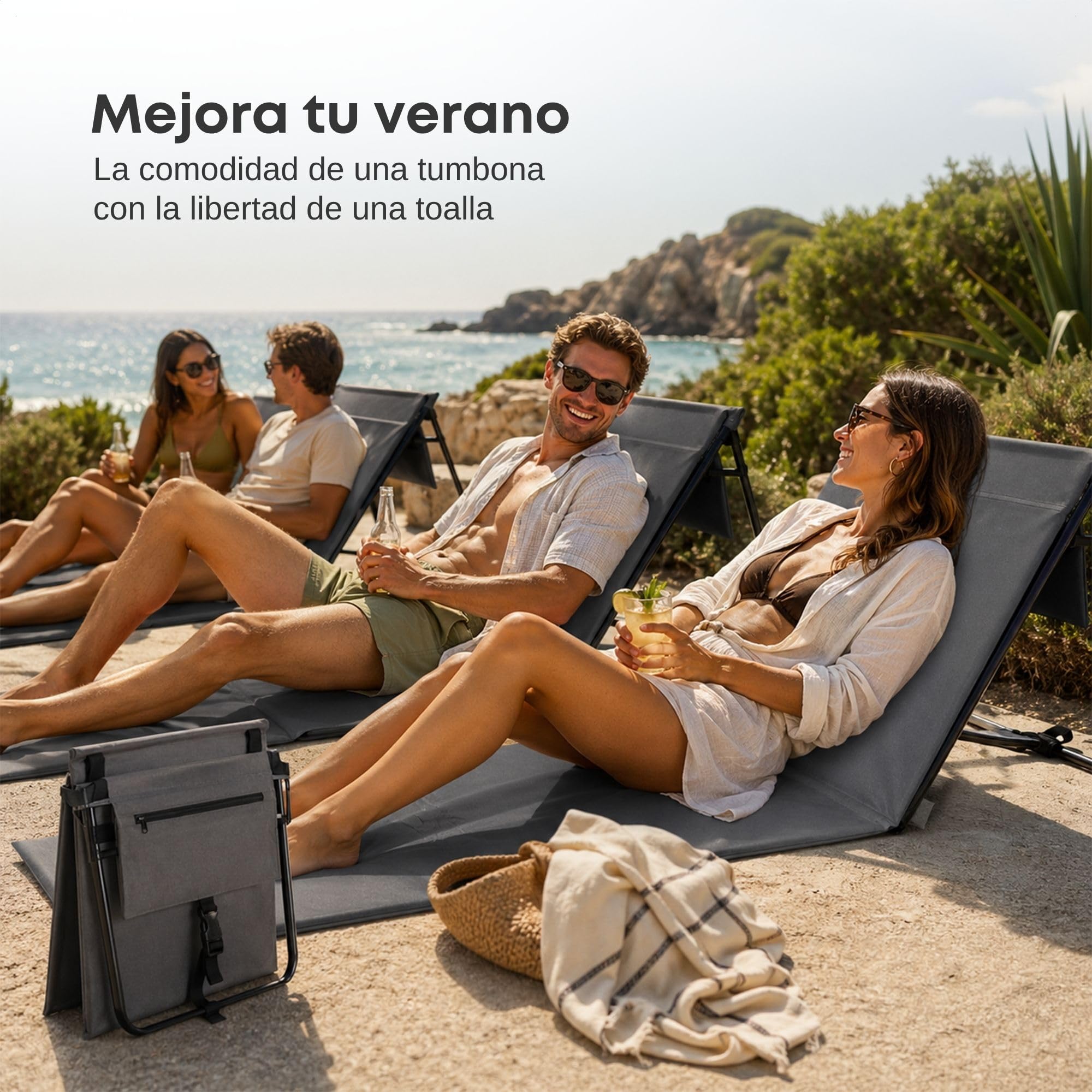 Intimo Living - Esterilla de Playa de 2 Piezas con Respaldo, Esterilla de Playa, Respaldo Acolchado, Espuma de Secado rápido