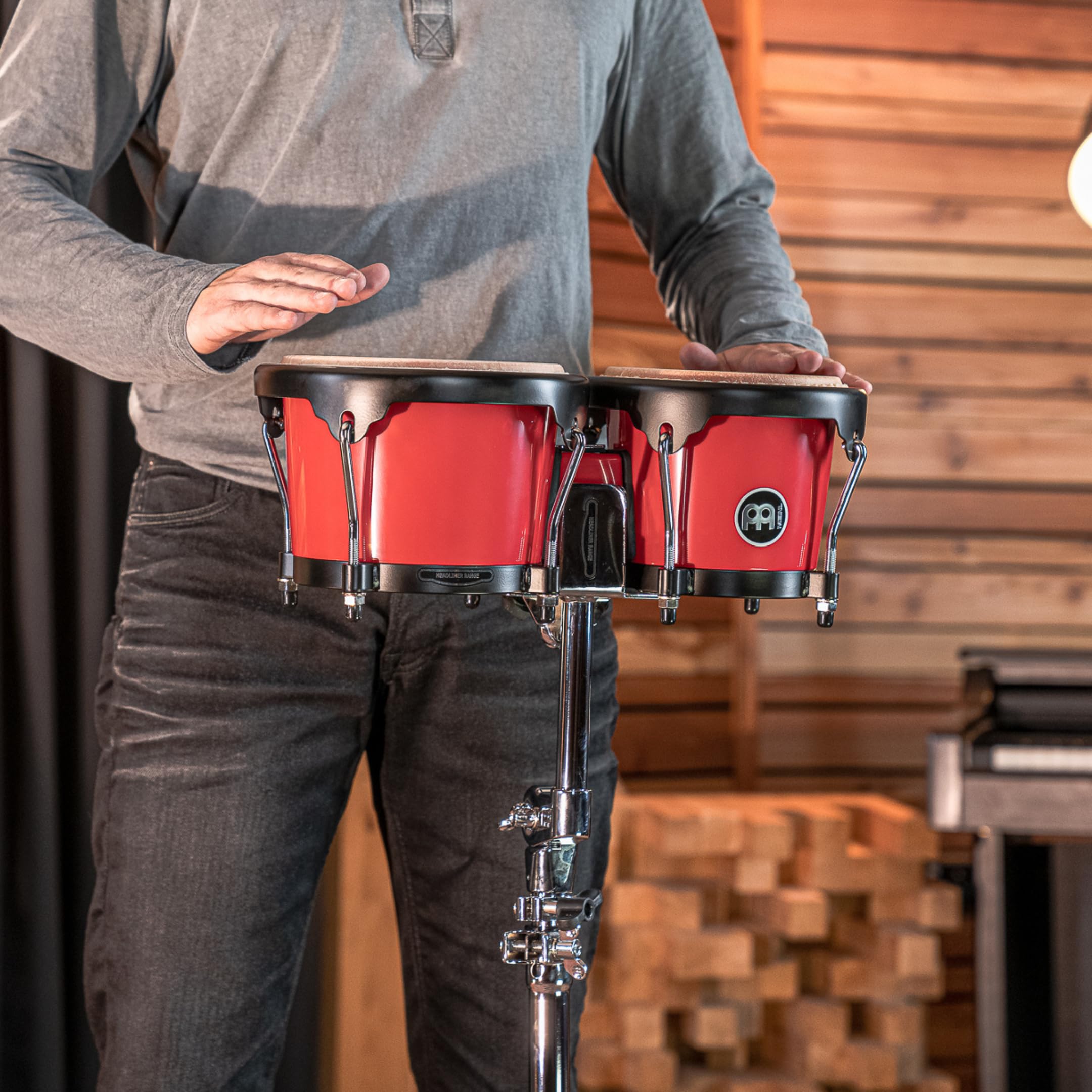 Meinl Percussion Bongos Journey Series - 2 Handtrommeln mit 6,5 und 7,5 Zoll - inkl. Stimmschlüssel - ABS Kunststoff, Rot (HB50R)
