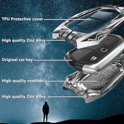 Miniatura 3 de Funda para llavero Cadillac con llavero, elegante funda de protección de aleación de zinc compatible con 2015-2019 Escalade CTS SRX XT5 ATS STS CT6