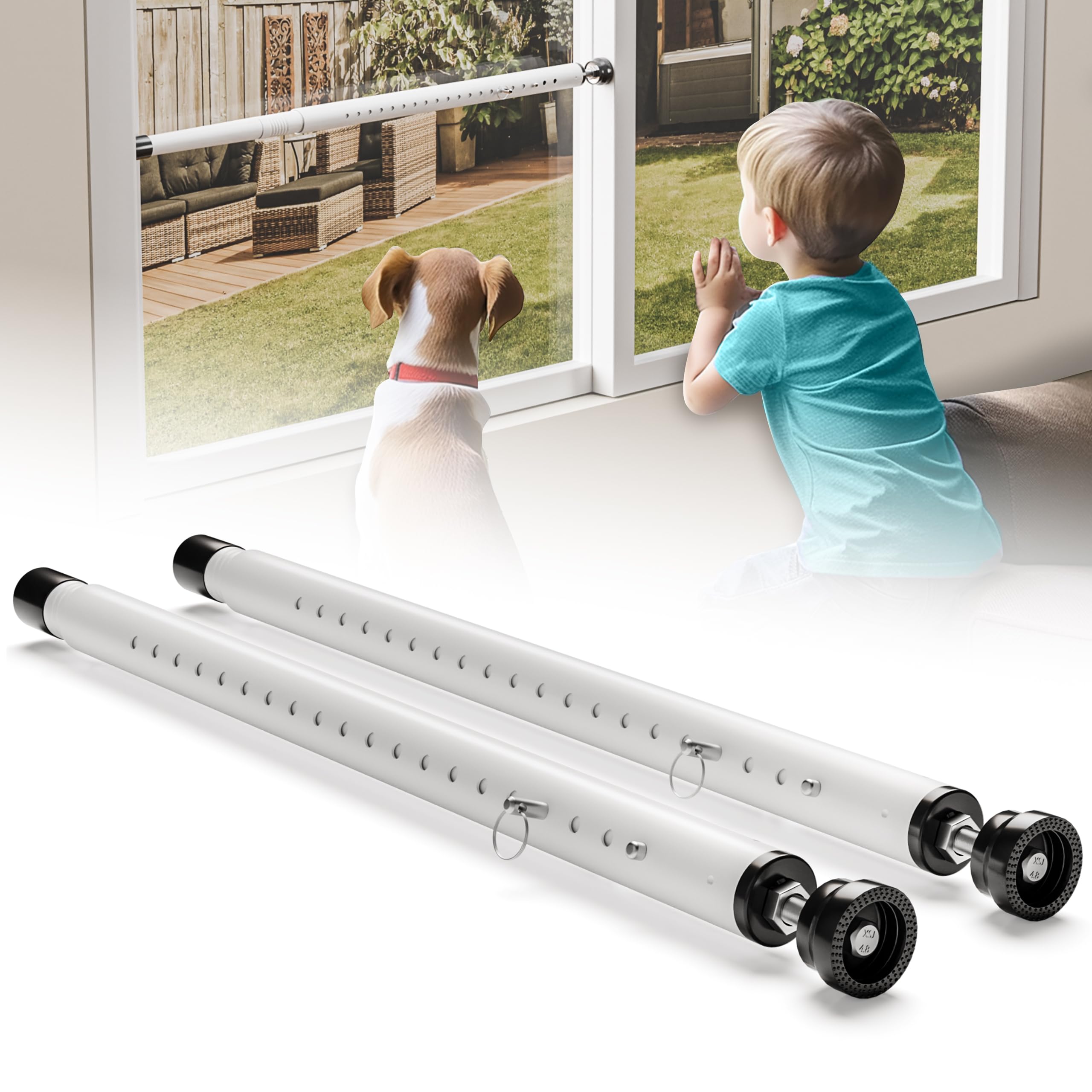 Sliding Door Security Bar Adjustable Inside,17-50 Inches Window Stopper Security Bar with Rubber Base,Lock for Patio Sliding Glass Door/Sliding Window/Child Safety/Burglar Proof-2 Pcs(White)