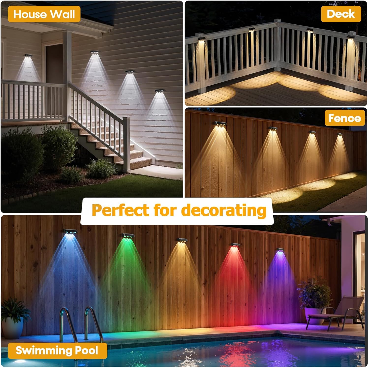 NIORSUN Solar Fence Lights,12 Pack Solars Deck Light,RGB Color,Outdoor Bulb Waterproof Led IP65,Power Patio Lamp with Lenses for Outside/Backyard/Railing/Yard(Black) - Image 7