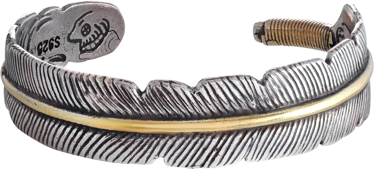 HAQUIL Stainless Steel Native American Feather Cuff Bracelet Jewelry Gift for Men and Women
