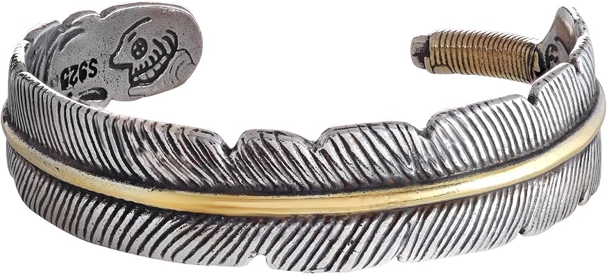HAQUIL Stainless Steel Native American Feather Cuff Bracelet Jewelry Gift for Men and Women