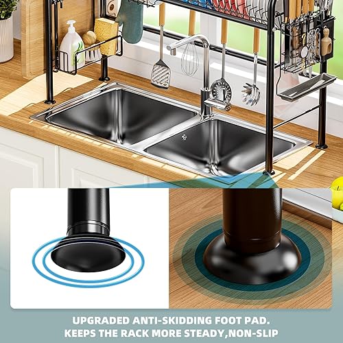 Miniatura 4 de GAOKASE Escurridor de platos grande para encimera de cocina con soporte para esponja para utensilios y soporte para tabla de cortar, organizador de