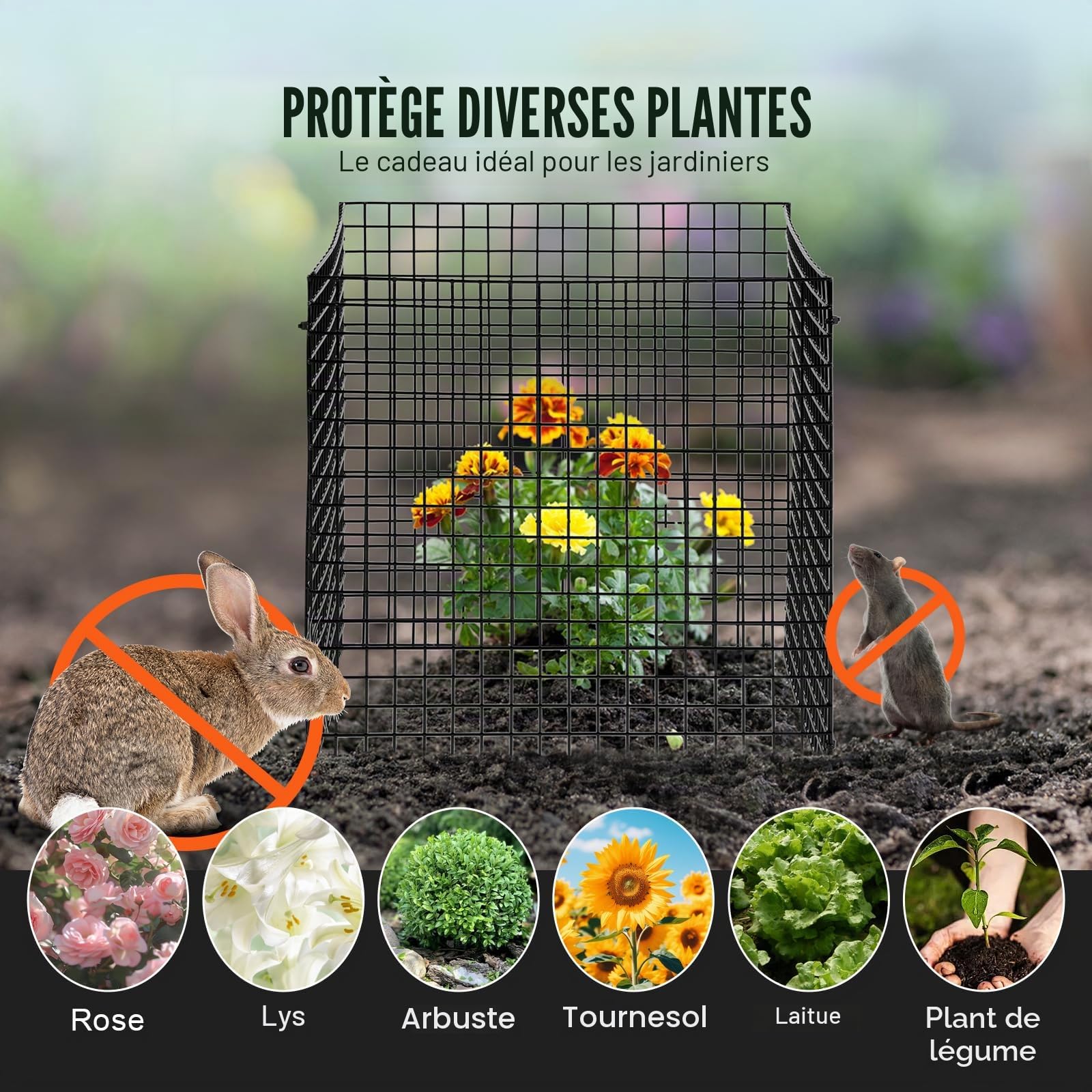 VEVOR Cage à Plantes Contre Animaux, Lot de 10, Grillage de Protection pour Plantes Fleurs légumes, 30,5x30,5 cm, 40 Mailles métalliques, Protecteur pour empêcher Lapins, Poules, écureuils d'entrer