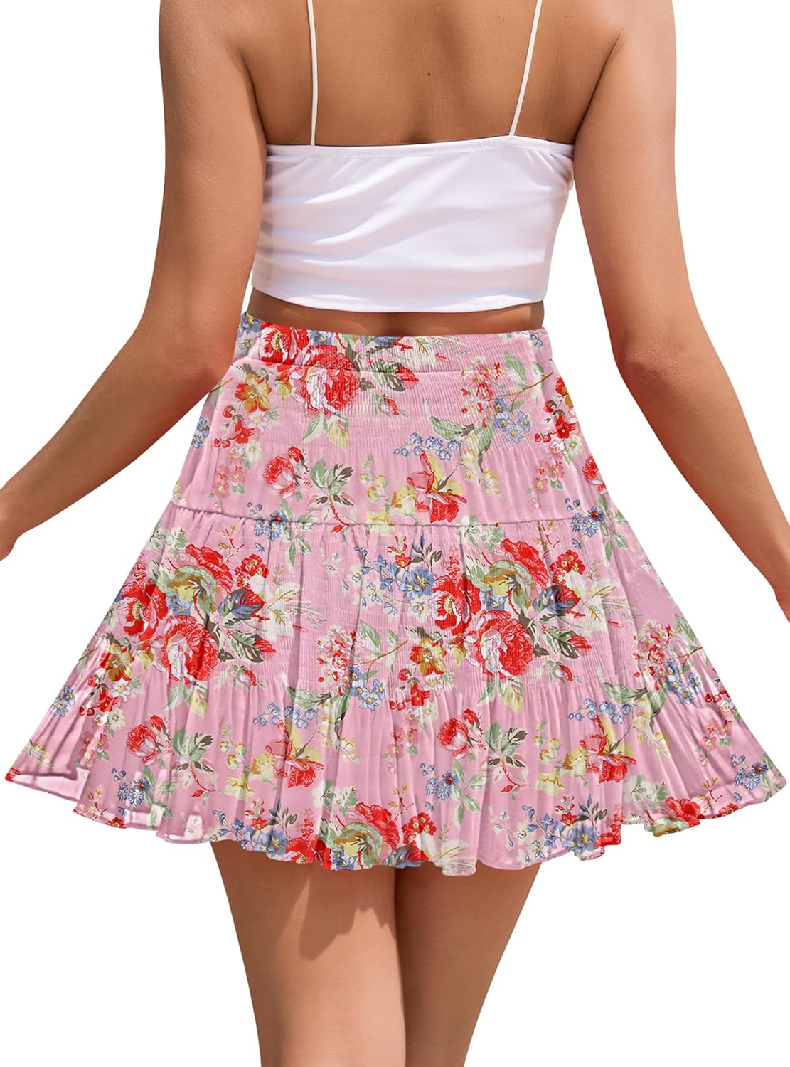 CYiNu Short Skirt for Women Summer Boho Flowy Chiffon Elastic High Waisted A Line Tiered Pleated Mini Skirt - Image 5
