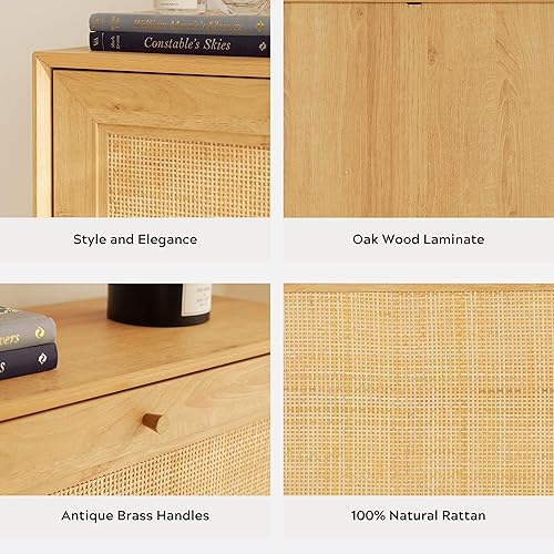 Miniatura 3 de Gabinete de zapatos de ratán estrecho con 3 cajones abatibles, organizador de zapatos independiente oculto con patas de madera para entrada,