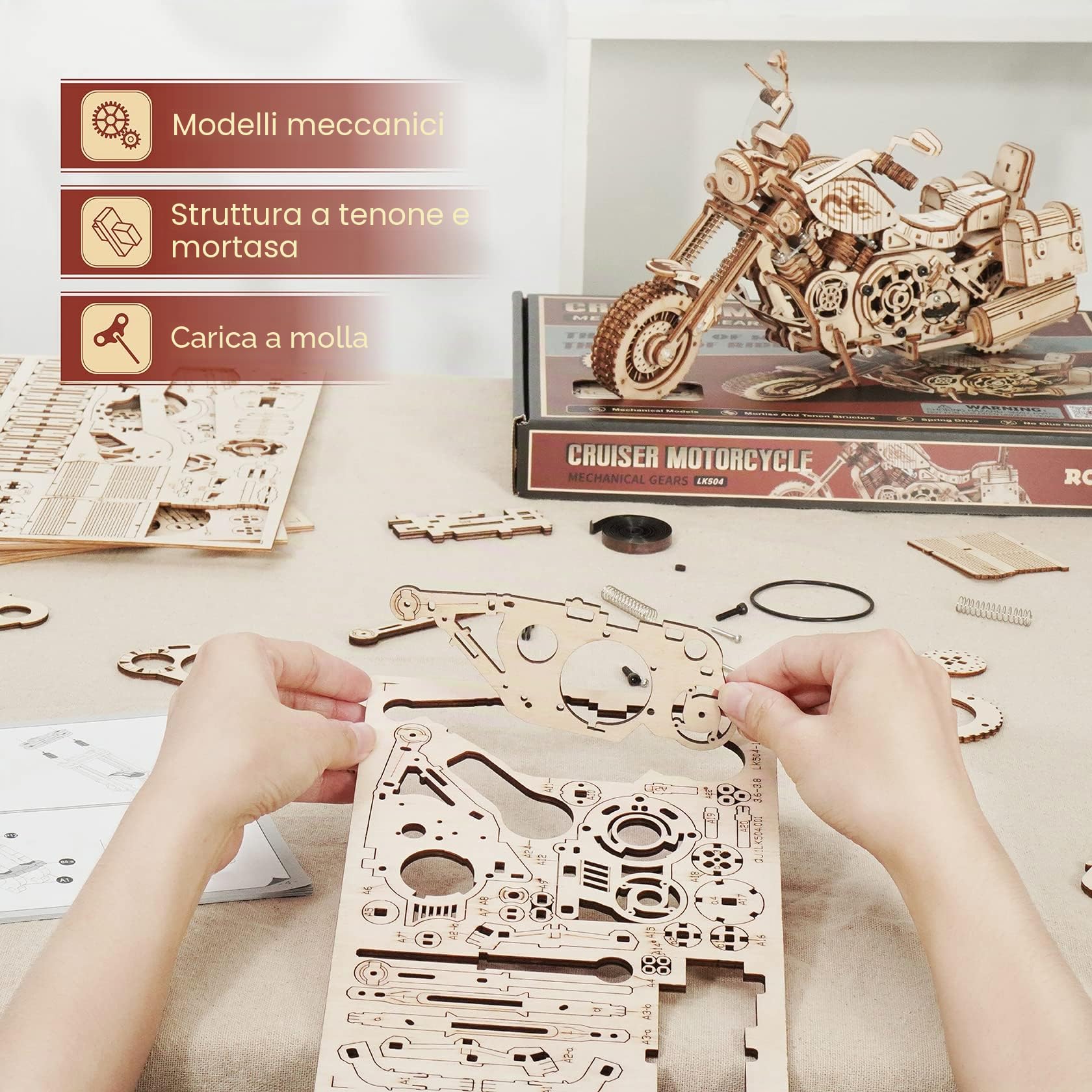 ROBOTIME LK504 Moto Puzzle 3D Modelli In Legno Kit Da Costruire Per Adulti Bici Meccanica Fai-Da-Te Veicolo In Movimento Modello In Scala Costruzione Regalo Di Compleanno