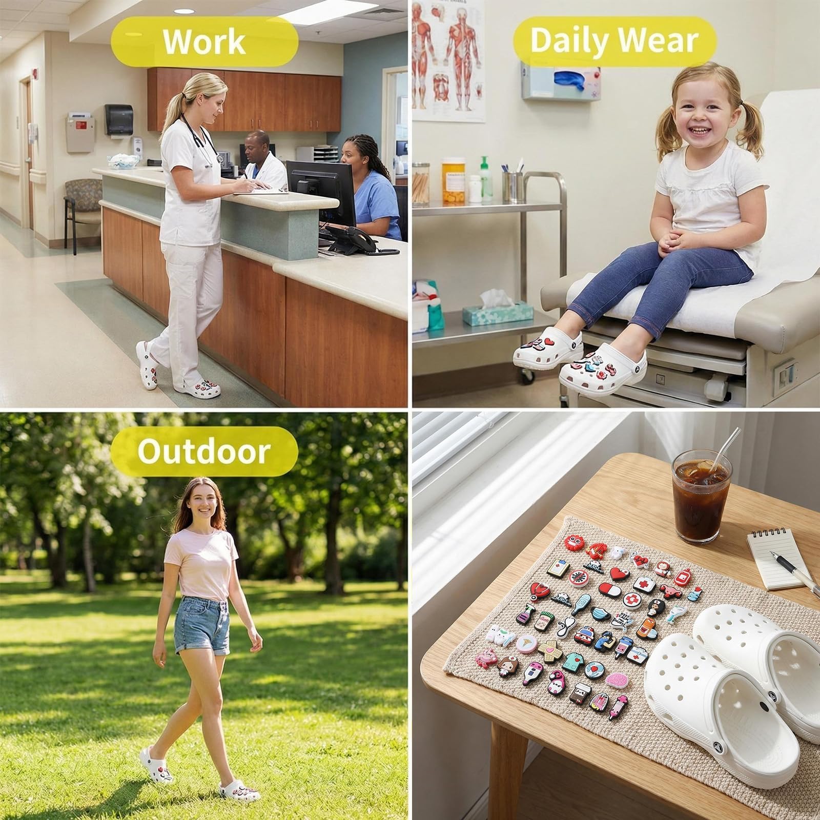 Paquete de 40 pines para Crocs - Broches decorativos y resistentes para enfermeras, médicos, cuidadores, estudiantes de medicina y personal médico, adecuados para sandalias de trabajo médico y