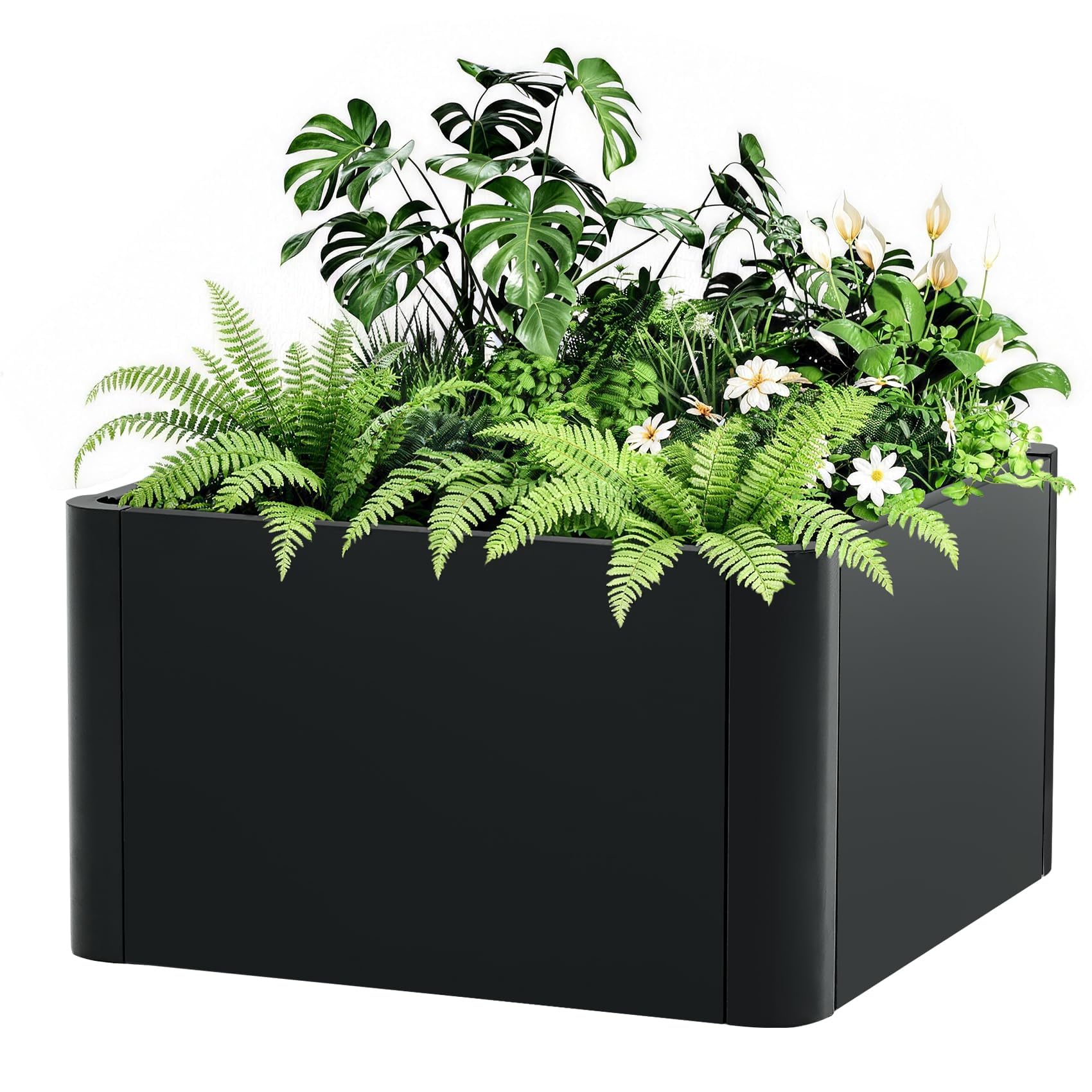 Aptliton 52x52x30cm Heavy Duty Steel Raised Garden Bed, Tool-Free Snap Assembly Planter Box without Base & Drainage Holes, Weather Resistant Metal Planter for Outdoor, Balcony & Commercial Use, Black