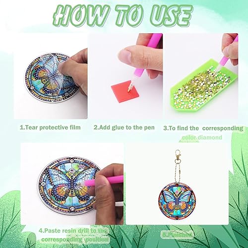 Miniatura 10 de KJMYYXGS Kit de llavero de arte de diamantes de rosa, 6 llaveros de flores, mini adorno de arte de diamante