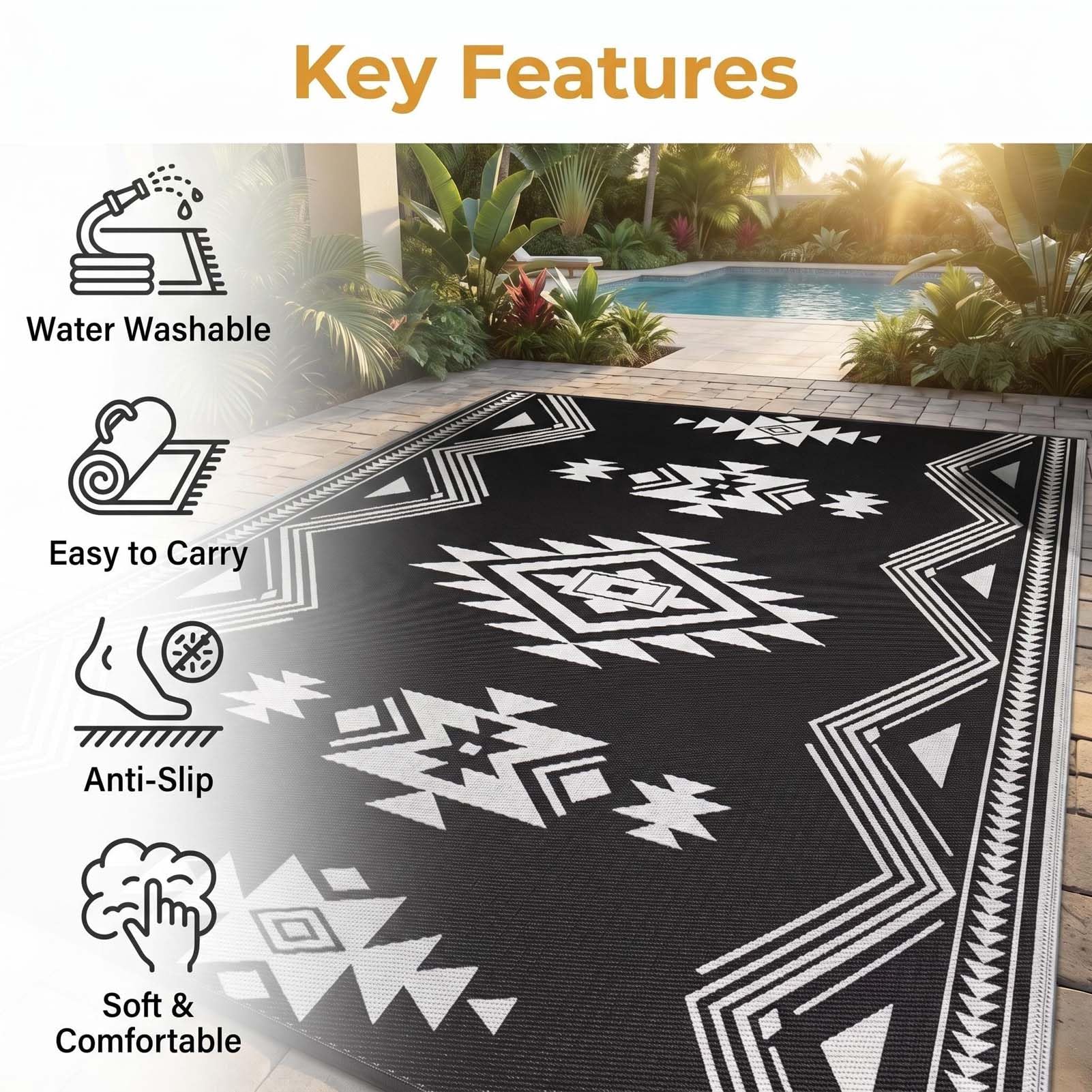 Tapis D'Intérieur Et D'Extérieur, Tapis Léger Et Repliable, Tapis Lavable Facile À Nettoyer, pour Terrasse, Balcon, Jardin, Cuisine, Bord De Piscine, Pique-Nique, Camping