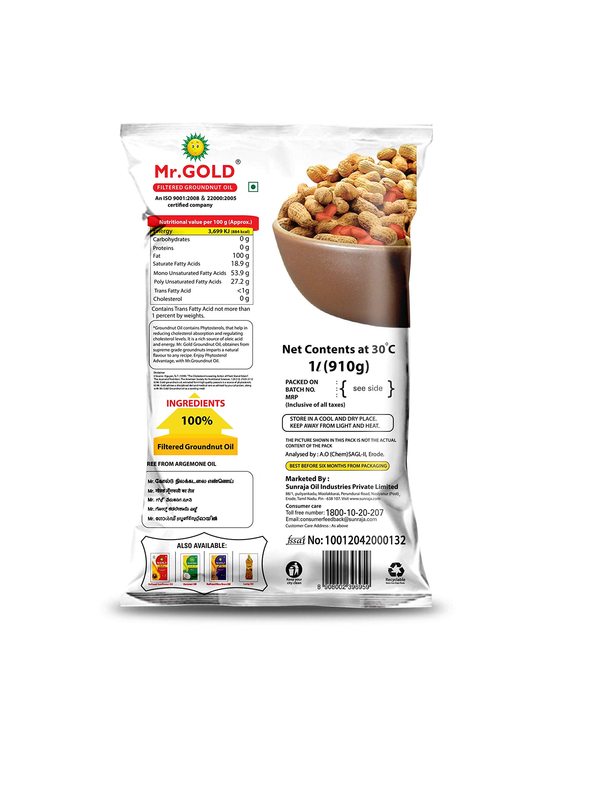 Mr.Gold Groundnut Oil Pouch, 1 L | Pure | Natural | No preservatives | No artifical fragrances- Total 1L - Image 2 thumbnail
