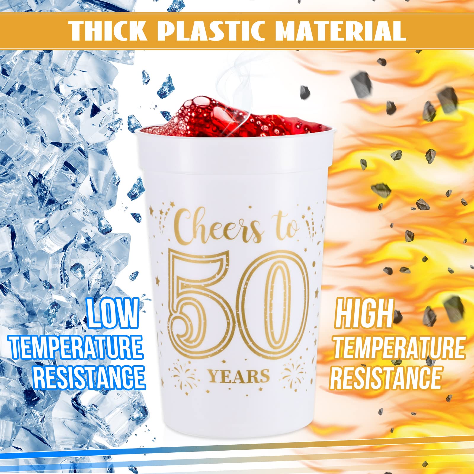 Lallisa 40 Stück 473 ml Becher zum 50. Geburtstag, Partybecher zum 50. Geburtstag, Partydekoration, Partydekoration für 50. Geburtstag, Partygeschenke für Prost bis 50 Jahre, Gold und Weiß, 40 Stück