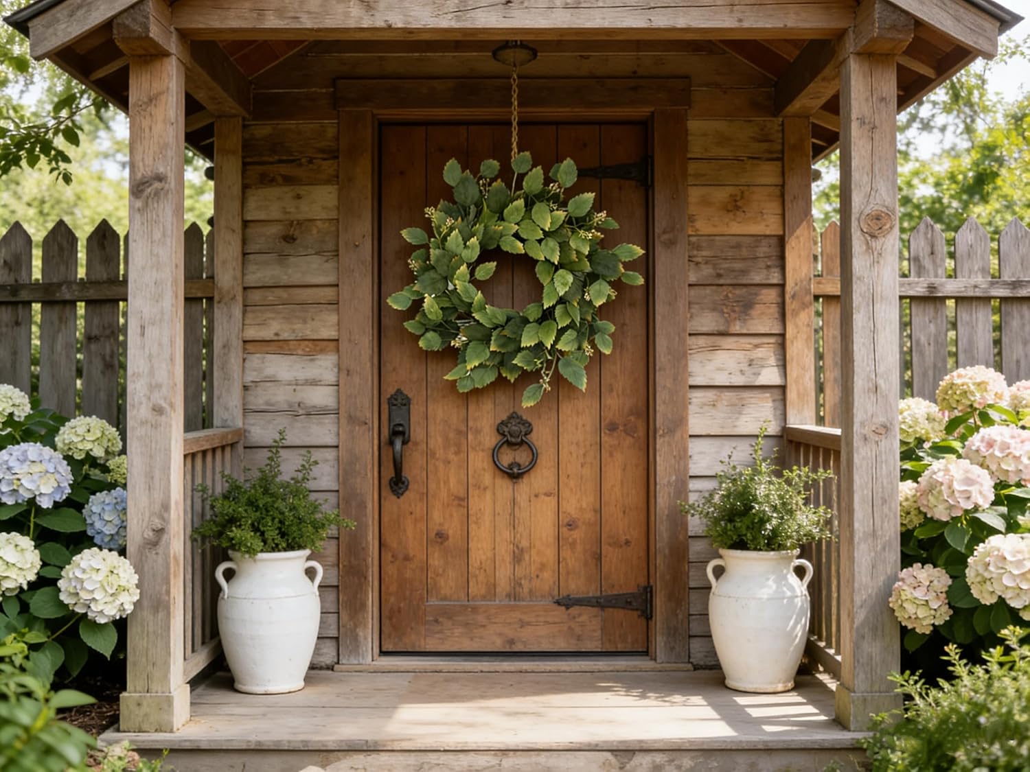 26" Green Hibiscus & Eucalyptus Leaf Wreath for Front Door - Large Artificial Greenery Outdoor Wreath for Porch, Window, Farmhouse, Home, Holiday, Hanging Decor - Spring, Summer, Fall, All Seasons
