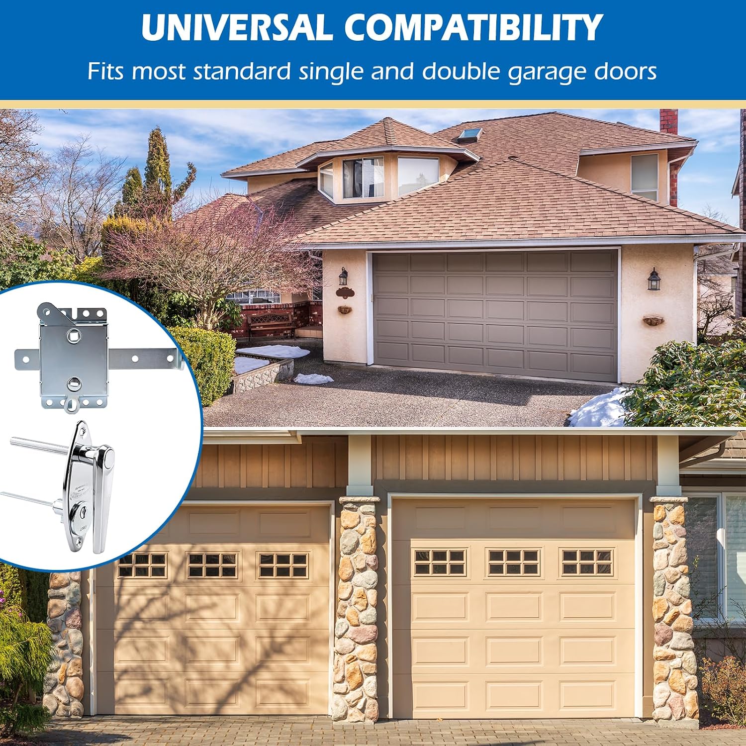 Garage Door Lock Set, L-Handle Lock with Keys, Inside Slide Latch Mechanism, Complete Replacement Kit