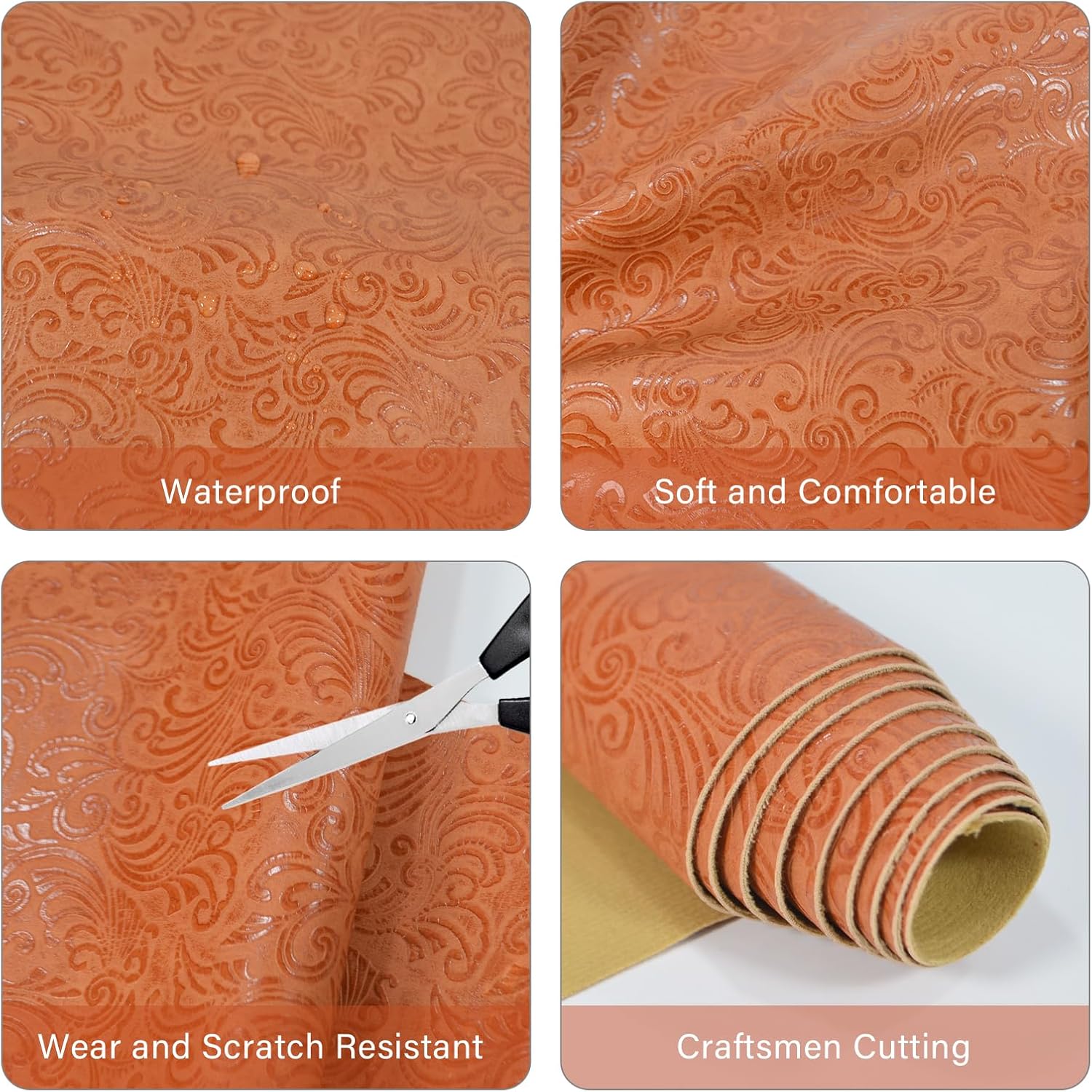 Faux Leather Fabric, 54"x72" Thick Durable Synthetic Upholstery Embossed Leather Vinyl, Soft Waterproof Durable, Replacement Renovate for Wallets, DIY Project, Furniture, Car Seat 2 Yard-Caramel