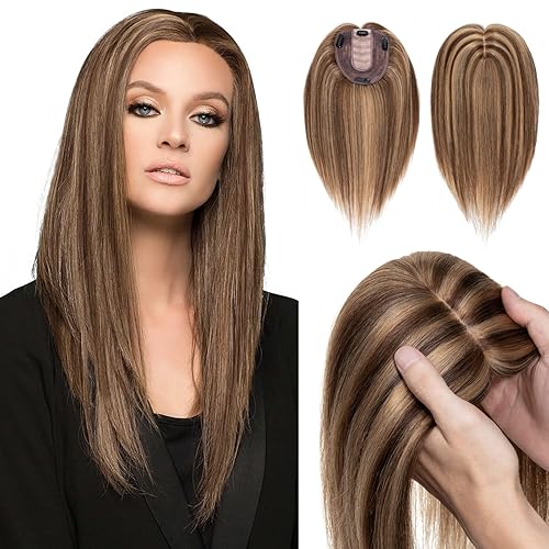 Hairro Extensiones de cabello humano con pinzas para mujer, 4 x 4.7 pulgadas, base de seda de 130 % de densidad, para pérdida de cabello, cabello