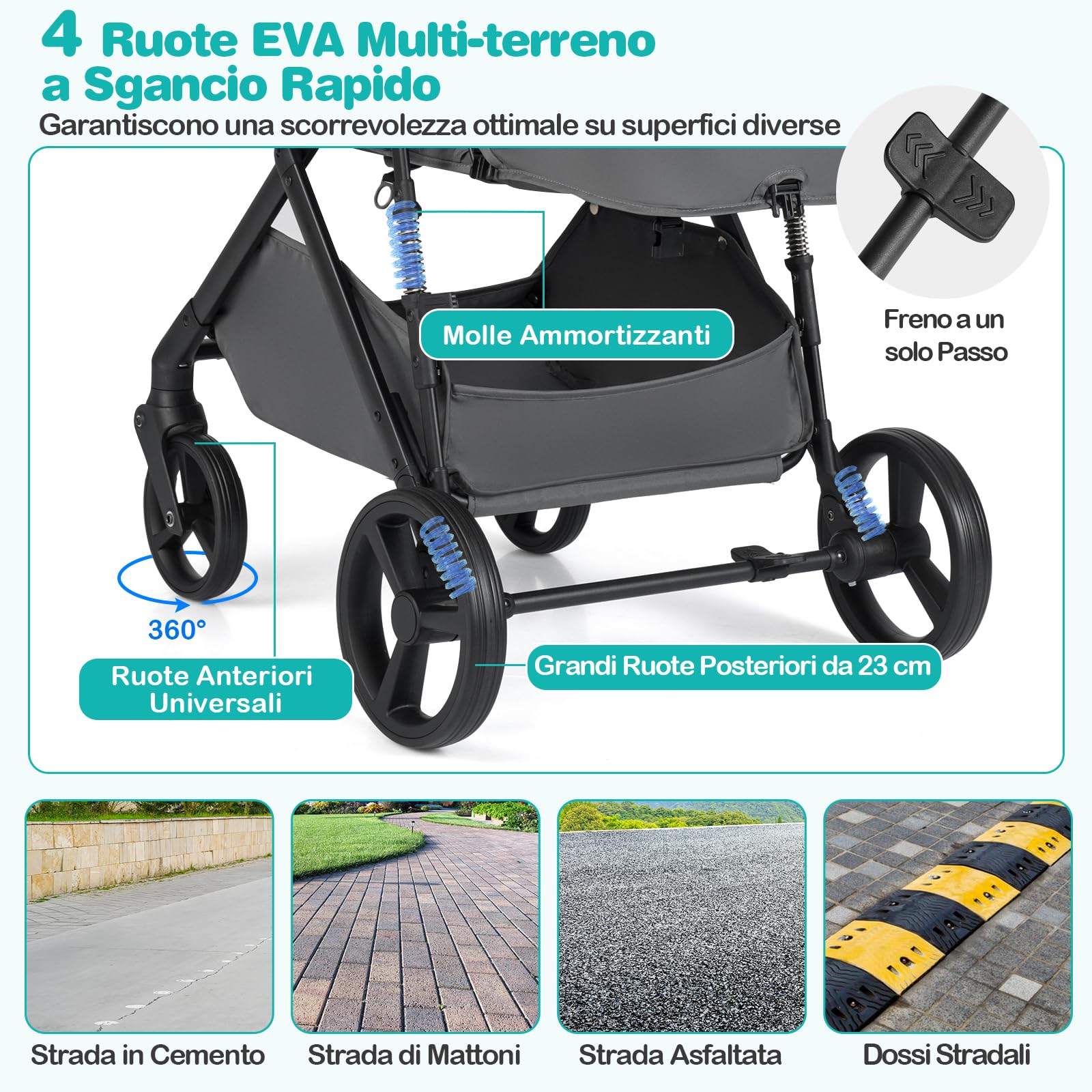 COSTWAY 2 in 1 Passeggino Leggero Pieghevole per Bambini, con Schienale Regolabile, Sedile Reversibile, Tettuccio, Cestello Portaoeggetti, per Neonati per 0-36 Mesi (Grigio)