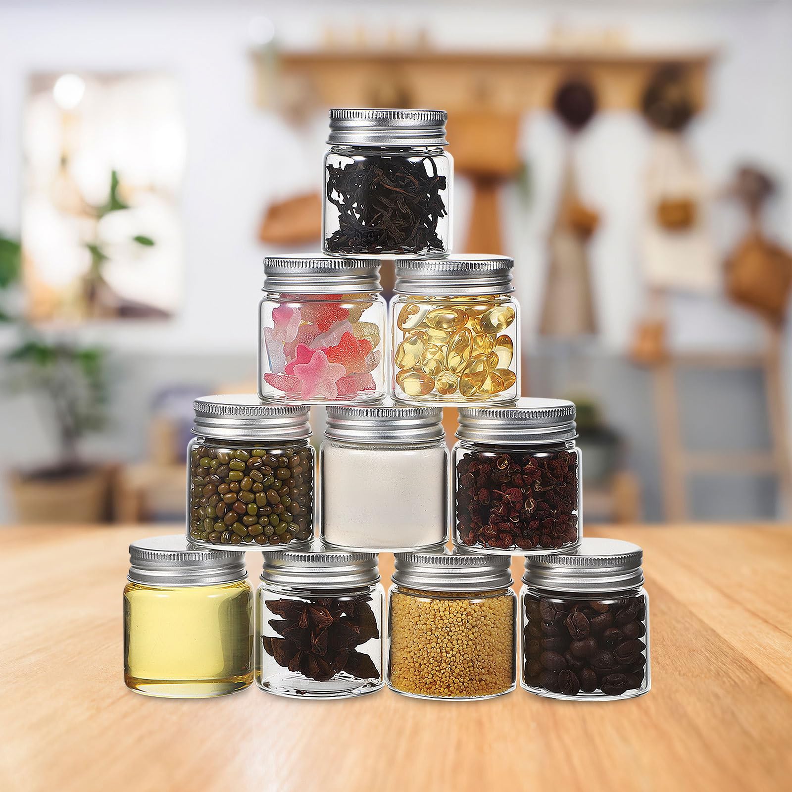 Tarro de Cristal Hermético Mini 50ml, 30 Piezas, Vidrio y Aluminio | Conservas y Almacenamiento Diario, Formato Portátil, Uso en Cocina y DIY Velas