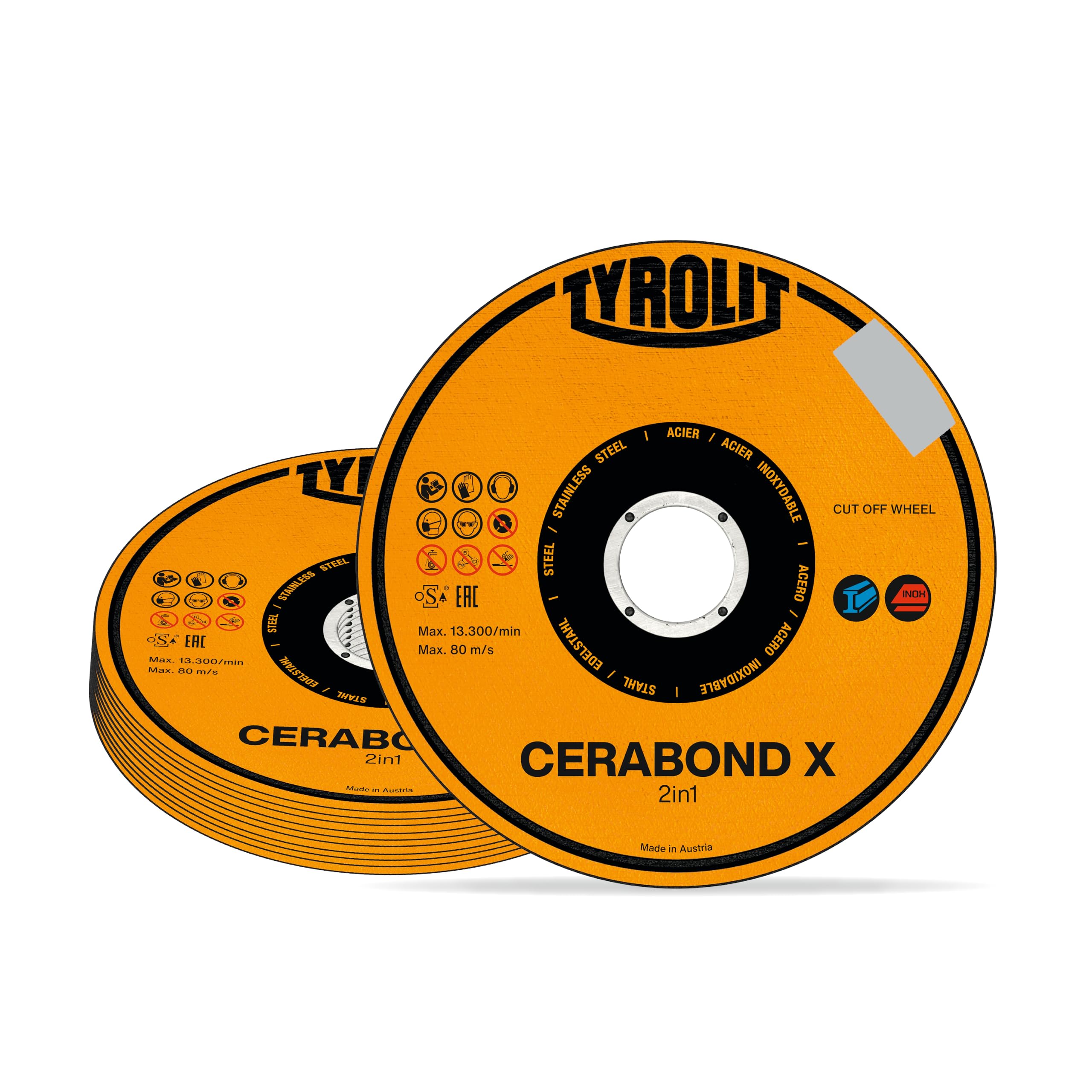 TYROLIT CERABOND X Ruedas de corte para acero y acero inoxidable, discos de corte de metal de 115 mm, discos de amoladora angular, 115 x 1 x 22,23 mm, paquete de 25