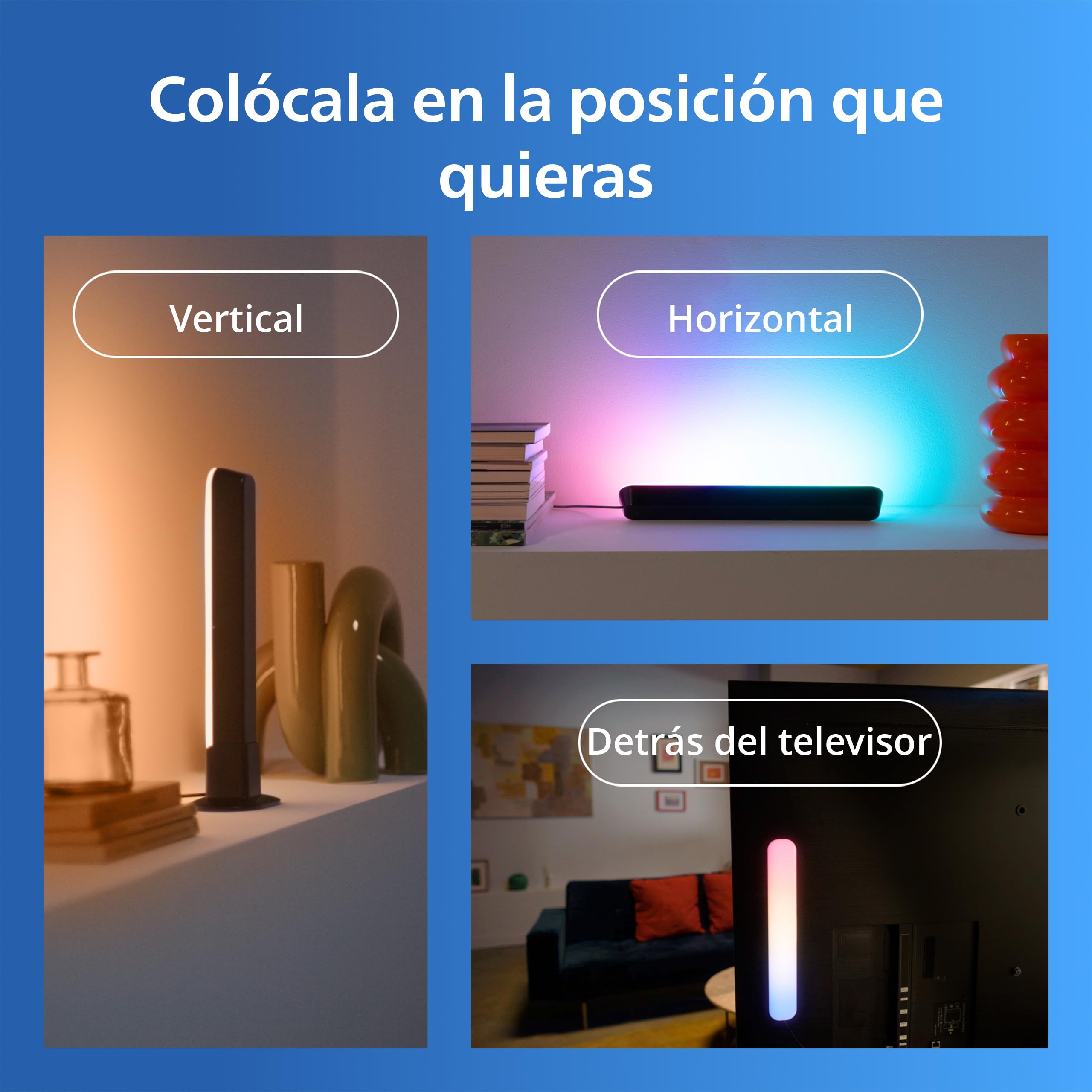 Philips Smart Lighting Barras de Luz Gradient, LED RGBIC, Sincronización TV y Música, Luz Inmersiva, Fácil Instalación, Connected by WiZ, Compatible con Alexa, Google Home, Apple Home