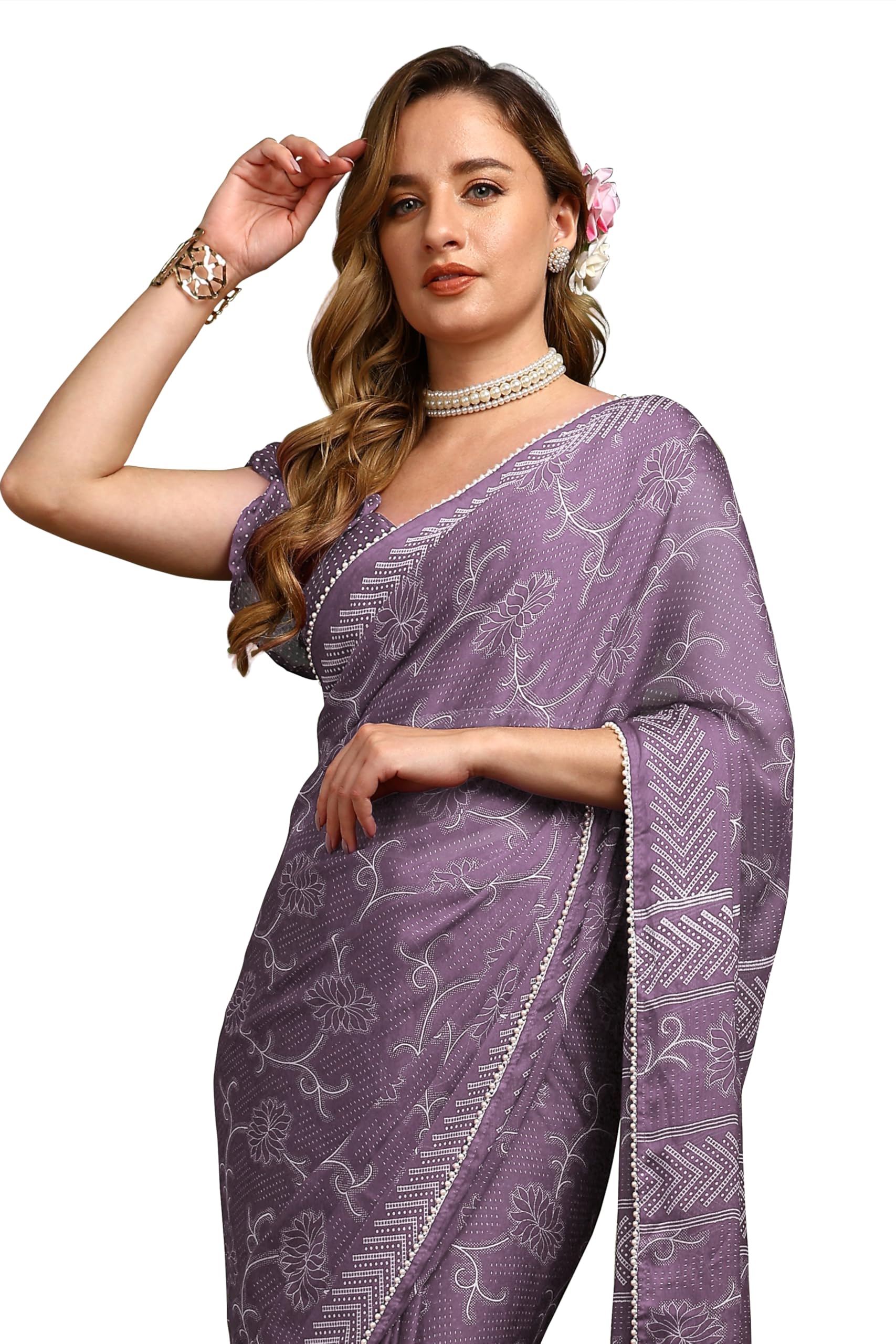 mirchi fashion Women's Chiffon Floral Block Printed Saree with Blouse Piece-picture-33