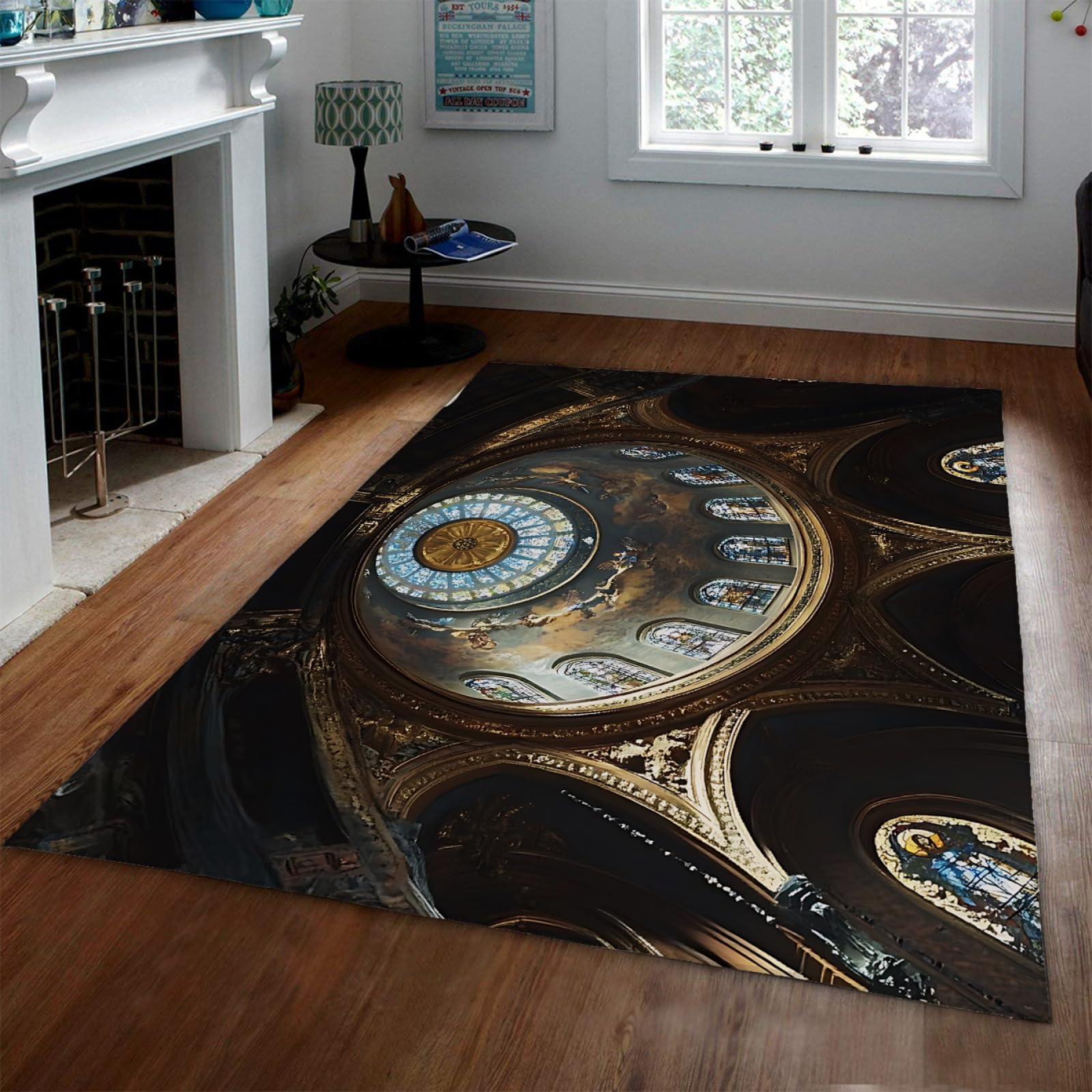 Klasyczne witrażowe dywaniki kopułowe elegancki design architektoniczny z kolorowymi szklanymi oknami wzorzyste dywany do salonu 140 x 200 cm