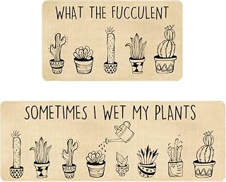 Cute Kitchen Mat Set of 2,Funny Boho Cactus Kitchen Rugs and Mats Non Skid Washable,Cute Cactus Succulent Kitchen Decor Accessories Housewarming Gifts,I Wet My Plants (17"x47"+17"x30")