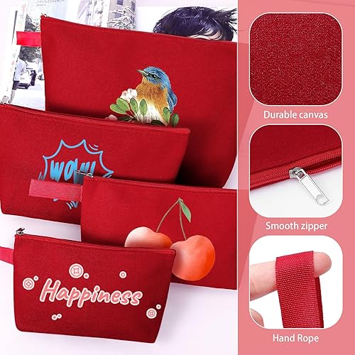 Miniatura 9 de 10 bolsas de maquillaje de lona de algodón con parte inferior y correa, bolsa de cosméticos multiusos con cremallera, bolsa de aseo de viaje, bolsa