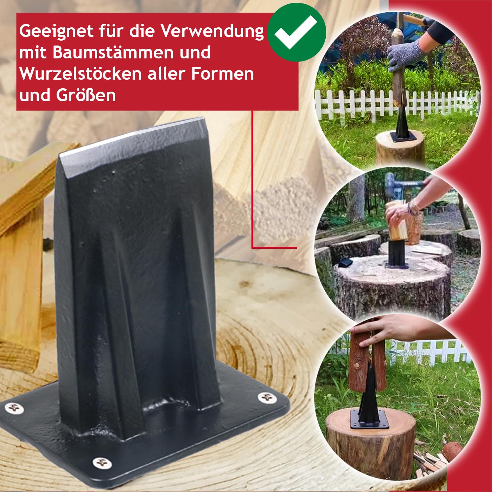 SPARES2GO Anzündholzspalter, Holzkeil, robust, zum Spalten von Brennholz, auf Holz montierte Axt, Meißel (3 kg, groß)