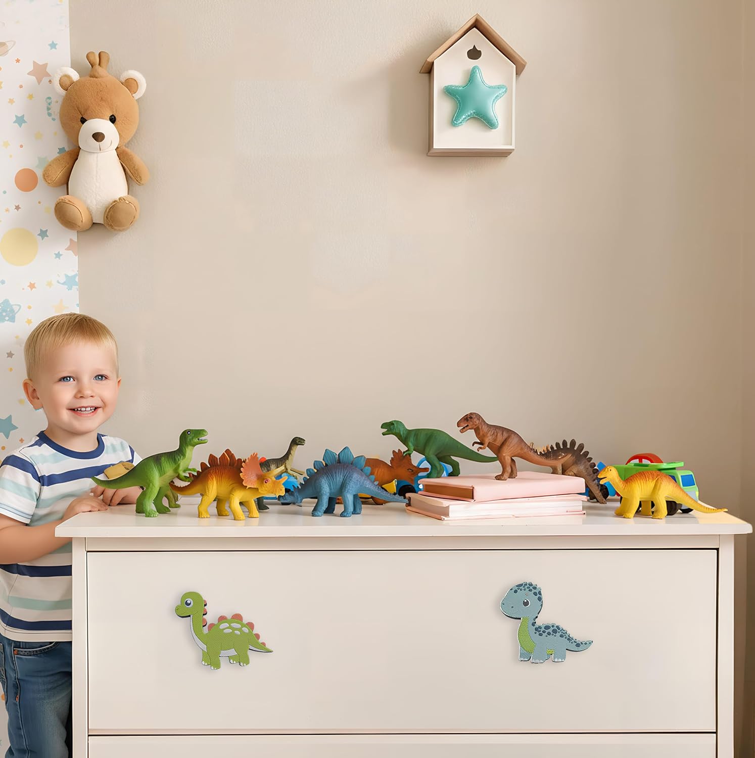 8Pack Cute Safari Animals Wooden Dinosaur Cabinet Drawer Knob Handle Nursery Kids Baby Room Drawer Dresser Knobs Pulls
