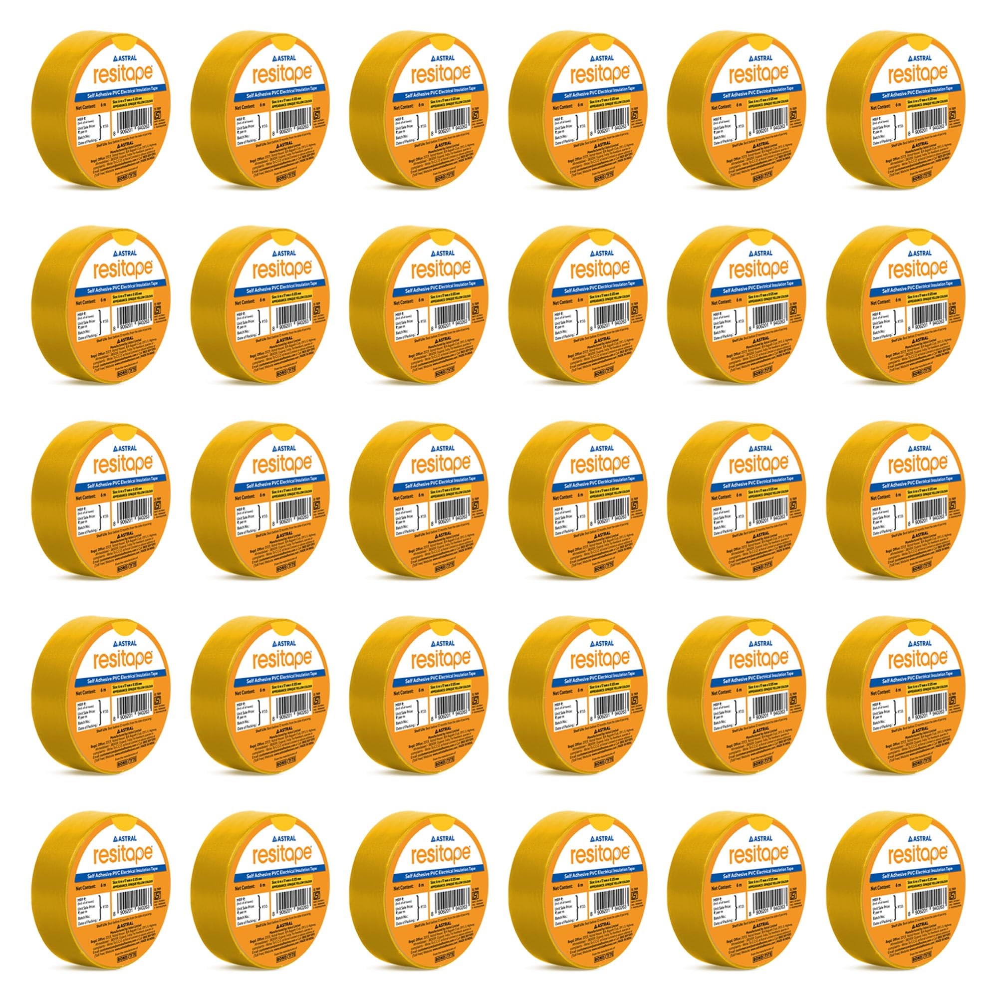 Resitape PVC Insulation Tape, Yellow | (Pack of 30) | Premium Electrical Tape | Resistant to Moisture, Acid & Alkalies | Excellent Elasticity & Durability | Strong Grip & Adhesion | 6 mtr X 17 mm-image-47