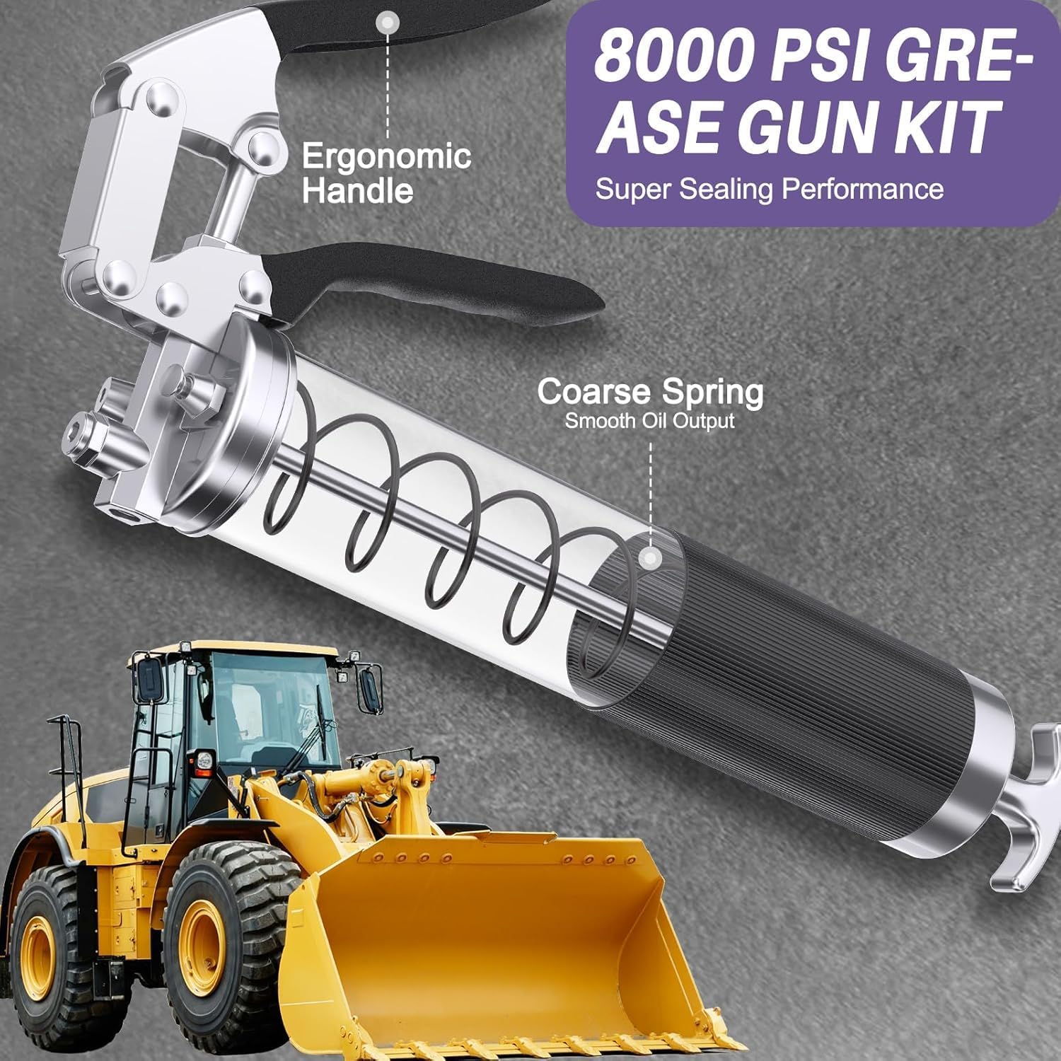 Kit de pistolet à graisse 8000 PSI - Pistolet à graisse haute pression avec tuyau, raccord rapide, pointe d'aiguille - Compatible avec cartouche 400 cc connecteur renforcé - Accessoire de pistolet