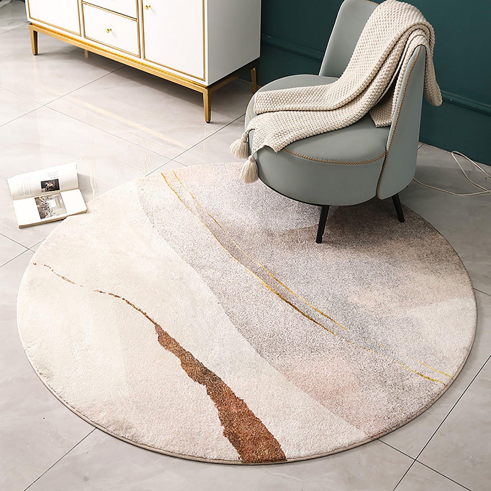 GUGJHFVH Round Interior Rug ø 140 cm Bedroom Living Room Dining Room Kitchen Low Pile Design Non-Slip Washable Easy Care Rug Retro Old Gray Ink