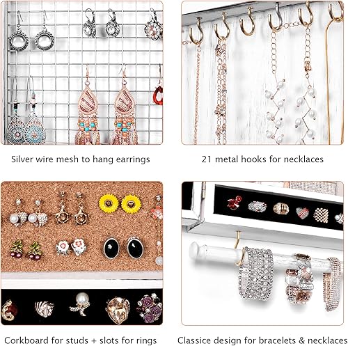 Miniatura 3 de XCSOURCE Organizador de joyas para colgar en la pared, organizador de joyas de malla para montar en la pared, soporte de madera para collares,