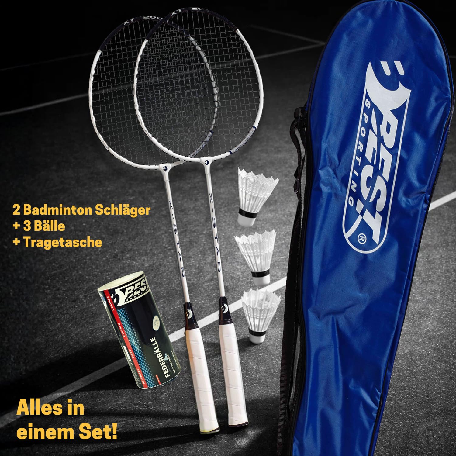 Best Sporting Badminton Set mit 2 leichten Schlägern, Bällen und praktischer Tragetasche – Perfekt für den Freizeitsport im Garten, Park oder am Strand