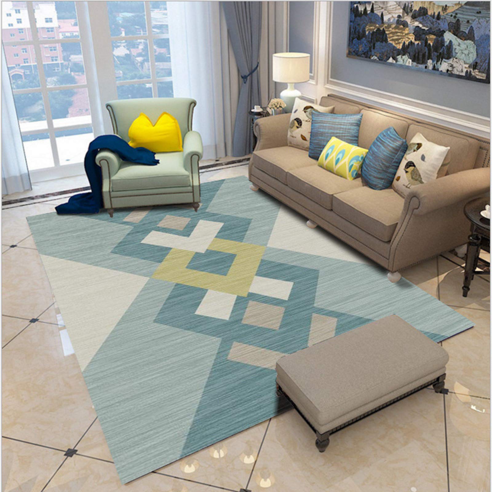 Tapis de salon antidérapant et rectangulaire avec motif 3D nordique