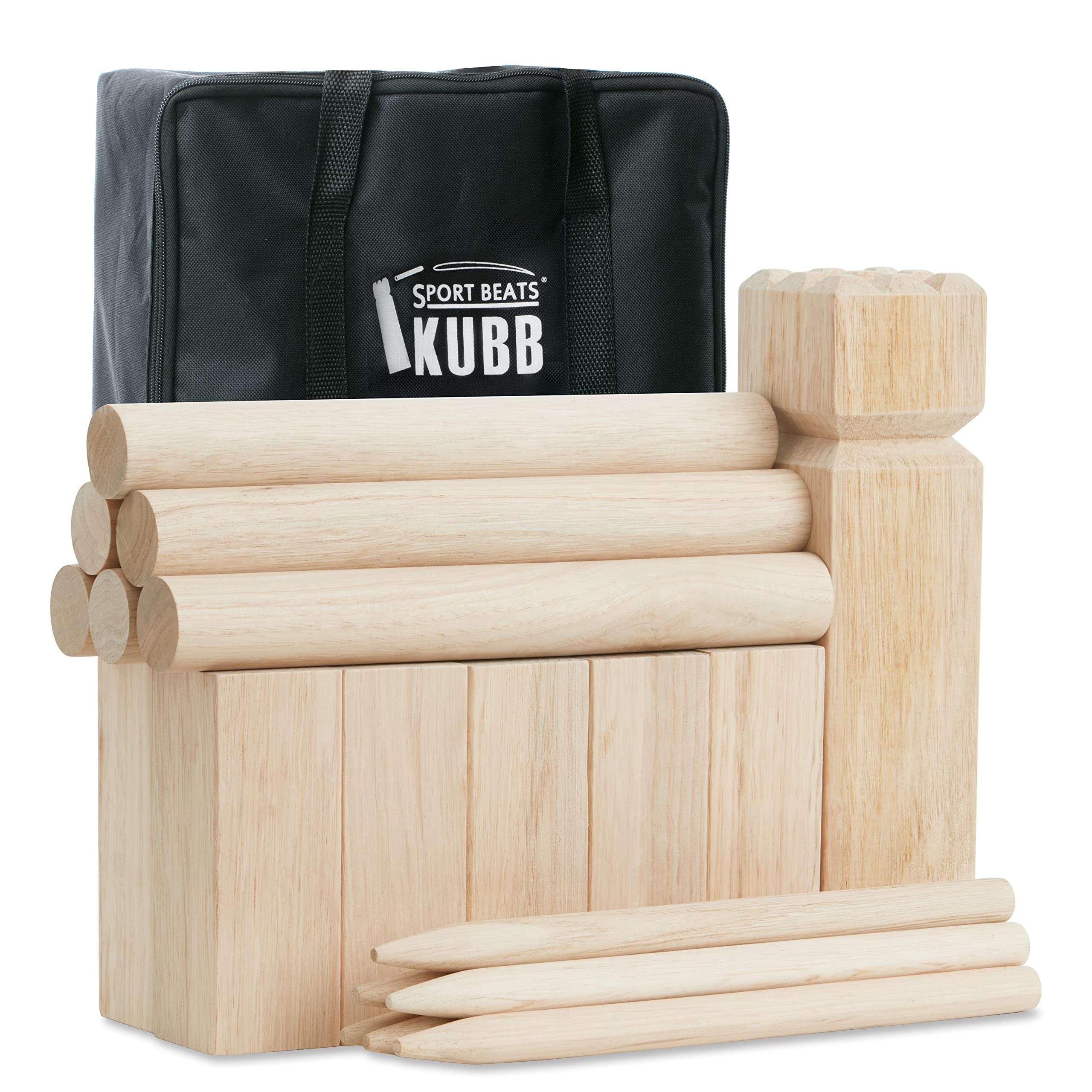 SPORT BEATS Kubb Game Set Kubbs Lawn Yard Outdoor Games for Adults and Family Toss Games- Includes Rules and Carry Bag- Choose Backyard or Regulation Size