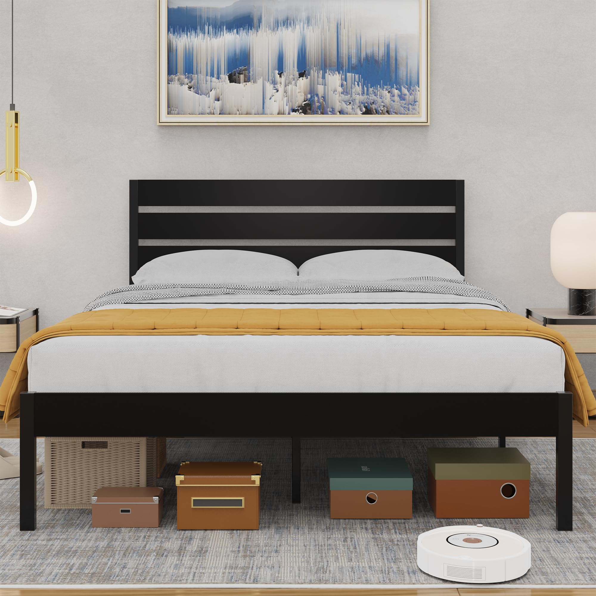 SANGMUCEN Double Bed Frame with Wood Headboard and Footboard