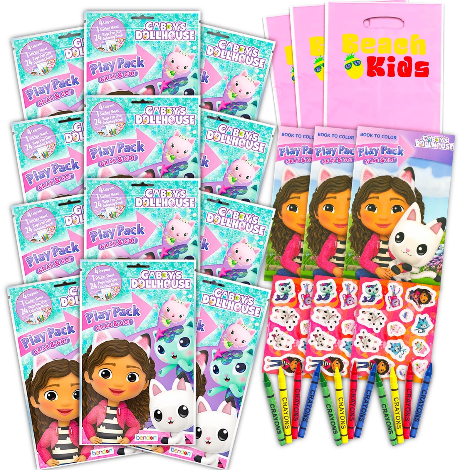 DreamWorks Gabby Dollhouse Play Pack Party Favors - Set of 12 Gabby Dollhouse Treat Bags with Coloring, Coloring Tools, and More