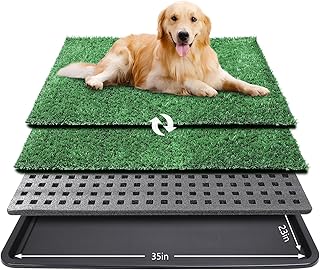 Dog Grass Pad with Tray,35x23in Dogs Potty Tray with 2-Pack Replacement Artificial Grass,Dog Litter Box for Pet Training,Indoor Portable Pottys Pet Toilet