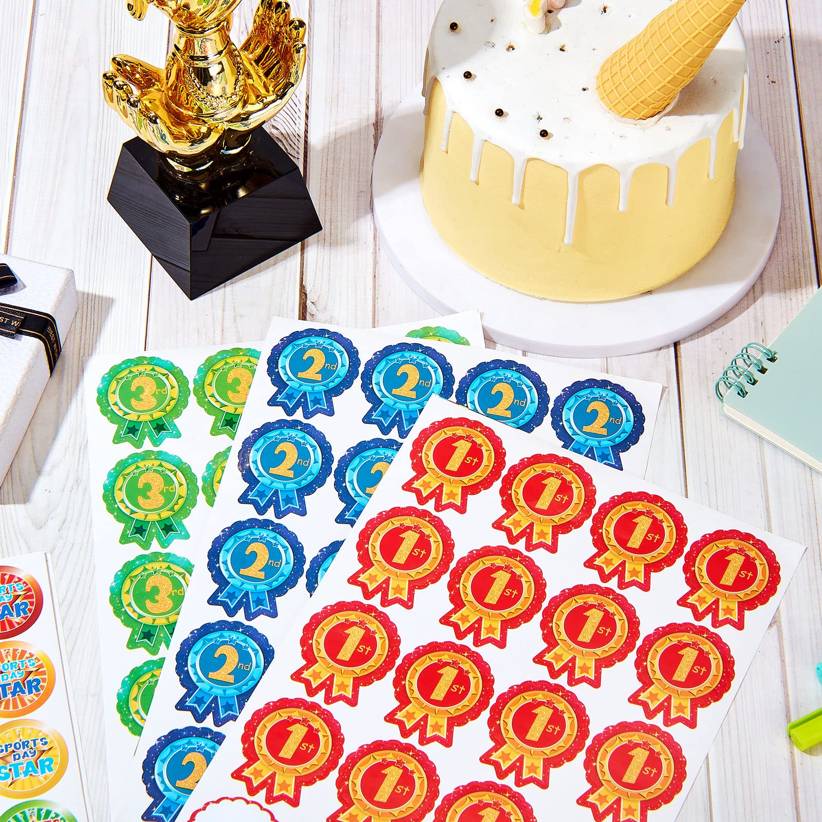 Tenare 300 Sports Day Stickers for Kids 240 Star Animal & 60 1st 2nd 3rd Participation Rosette Award Stickers for School PE for Events Competitions and Classroom Rewards(Classic Style) - Image 3