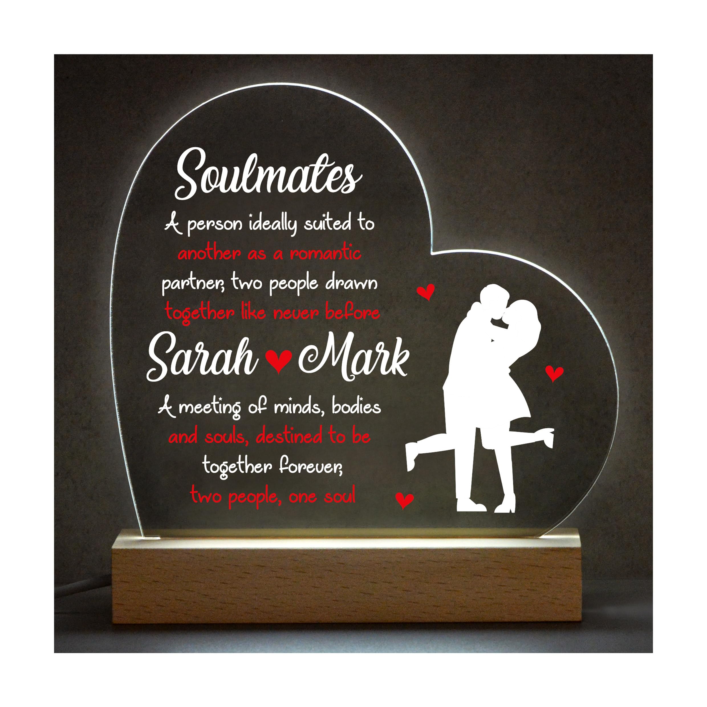 Soulmates Gifts For Her Or Him, Personalised Night Light Lamp With Any Names, Romantic Valentines Gifts for Girlfriend Wife Boyfriend Husband, Couple Kissing Gift