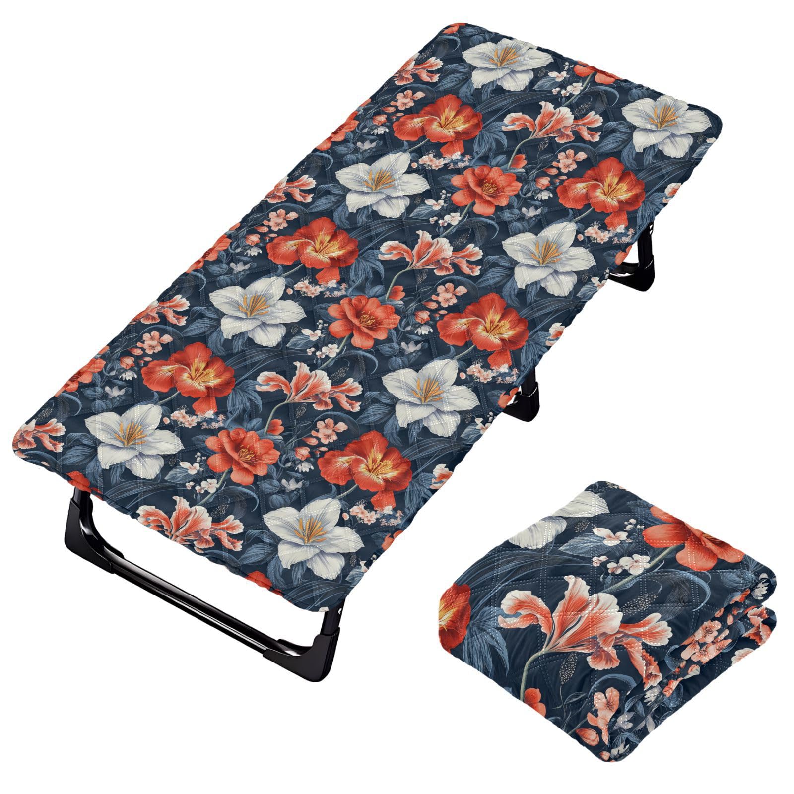 Red Flowers Lily Navy Blue Toddler Air Mattress Sheet Waterproof Cot Sheet for Kids Portable Bed for Children Camping Cot 50' x 25' (Bed Not Included)