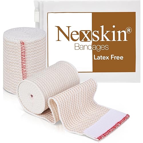 Premium Elastic Bandage Wrap (3” Wide, 2Pack) - Nexskin Latex Free Athletic/Medical Compression Bandages Hook & Loop Fasteners at Both Ends - Lifetime Washable & Reusable USA Organic Cotton Bandage