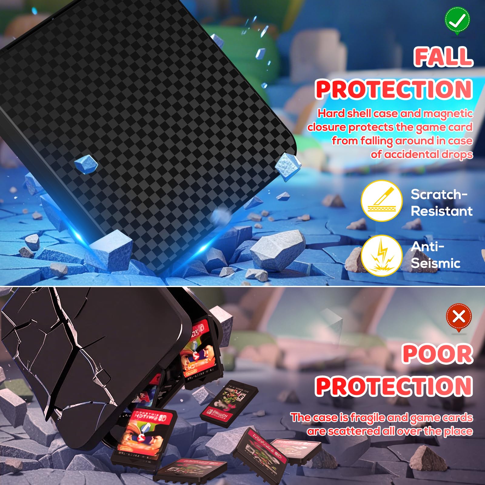 Klipdasse Étui de Cartes de Jeu Nintendo Switch - Boîte de Rangement avec 12 Jeux et 12 Emplacements pour Cartes Micro SD, Boîte de Carte Switch - Boîtier Rigide, Doublure en Silicone Doux