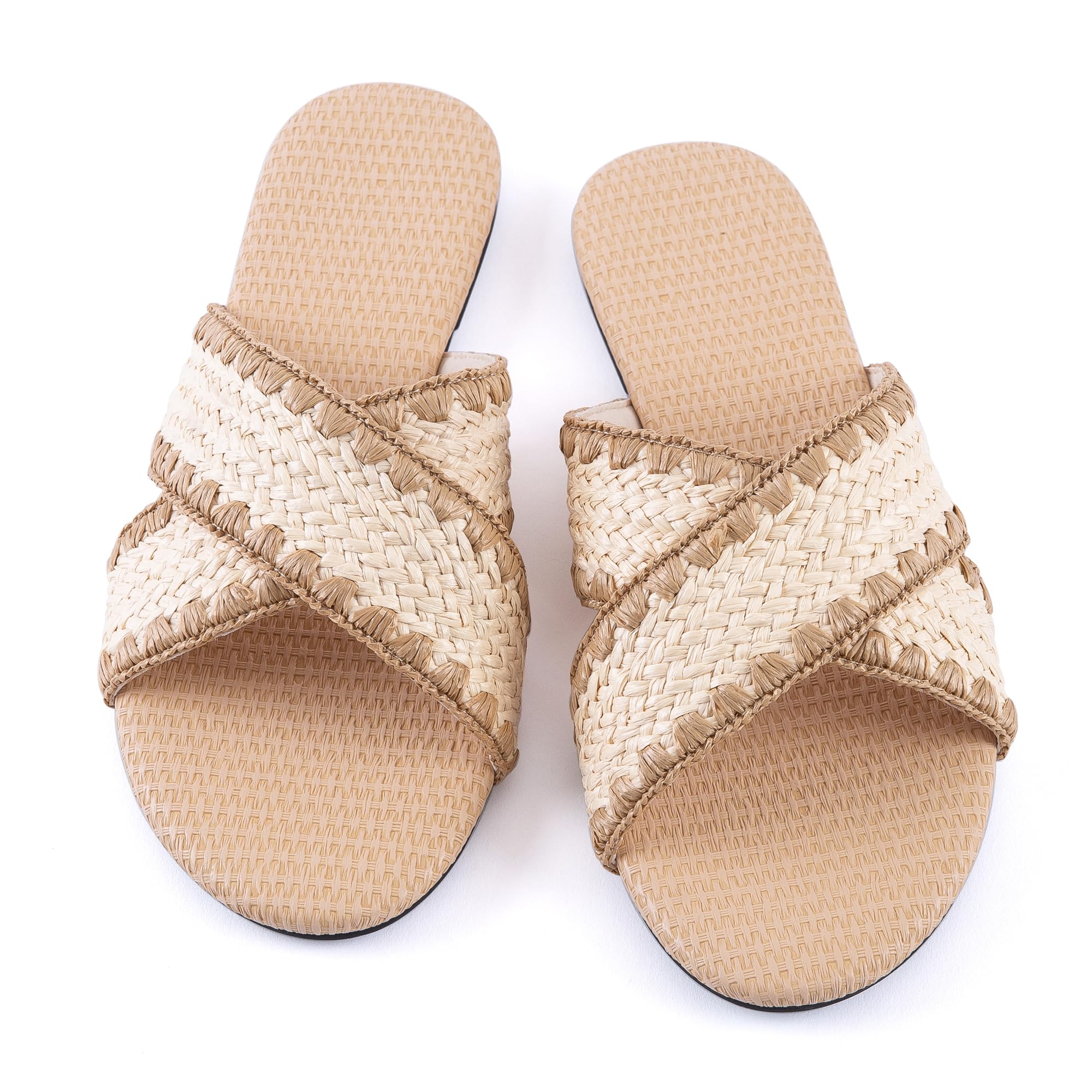 Mtzyoa Women Flat Sandals Braided Leather Crossover Nude Dressy Fashion Evening Party Wedding Sandals